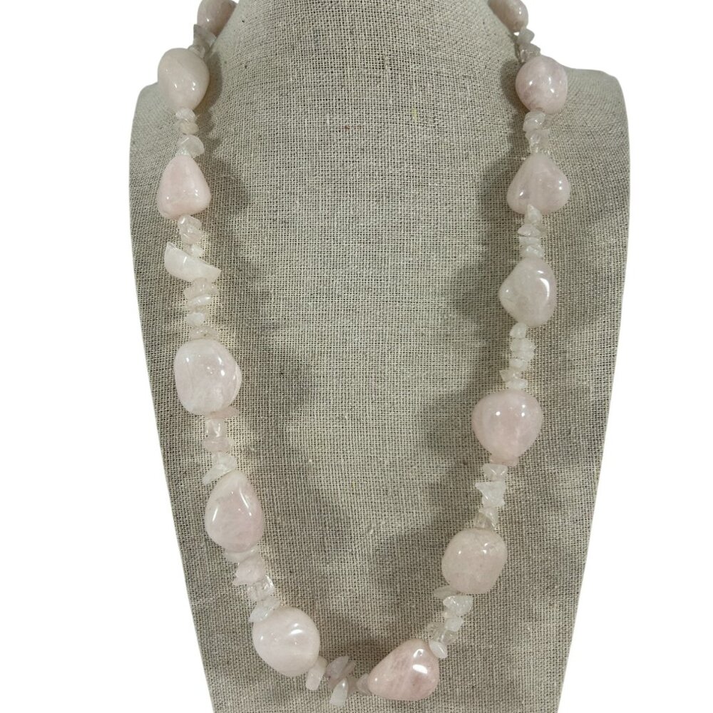 White Quartz Nugget Bead Necklace Natural Polished Gemstone Chippy READ